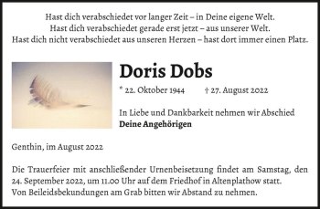 Traueranzeige von Doris Dobs  von Magdeburger Volksstimme