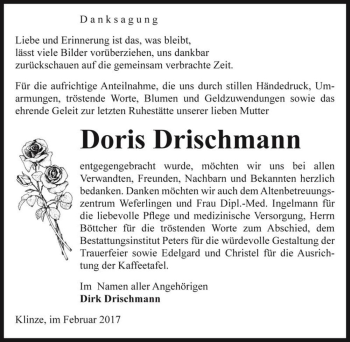 Traueranzeige von Doris Drischmann  von Magdeburger Volksstimme