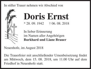 Traueranzeige von Doris Ernst  von Magdeburger Volksstimme