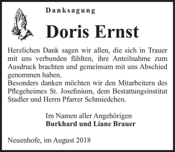 Traueranzeige von Doris Ernst  von Magdeburger Volksstimme