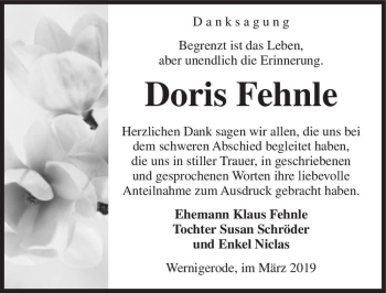 Traueranzeige von Doris Fehnle  von Magdeburger Volksstimme