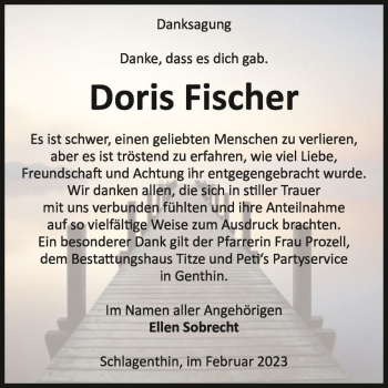 Traueranzeige von Doris Fischer  von Magdeburger Volksstimme
