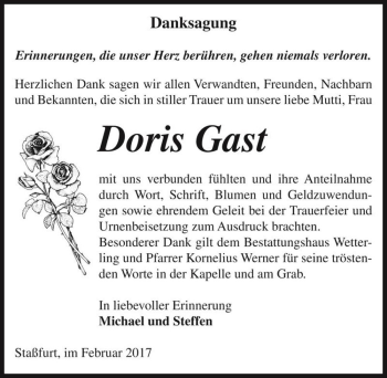 Traueranzeige von Doris Gast  von Magdeburger Volksstimme