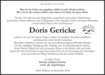 Traueranzeige von Doris Gericke  von Magdeburger Volksstimme