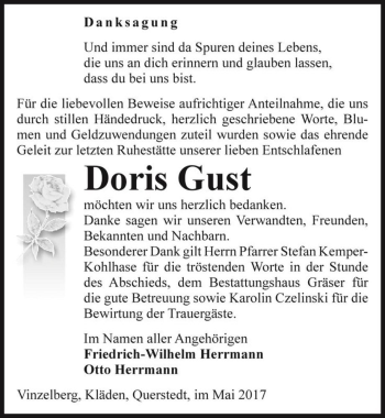 Traueranzeige von Doris Gust  von Magdeburger Volksstimme