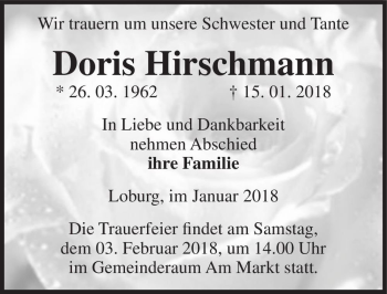 Traueranzeige von Doris Hirschmann  von Magdeburger Volksstimme