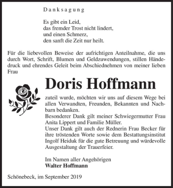 Traueranzeige von Doris Hoffmann  von Magdeburger Volksstimme