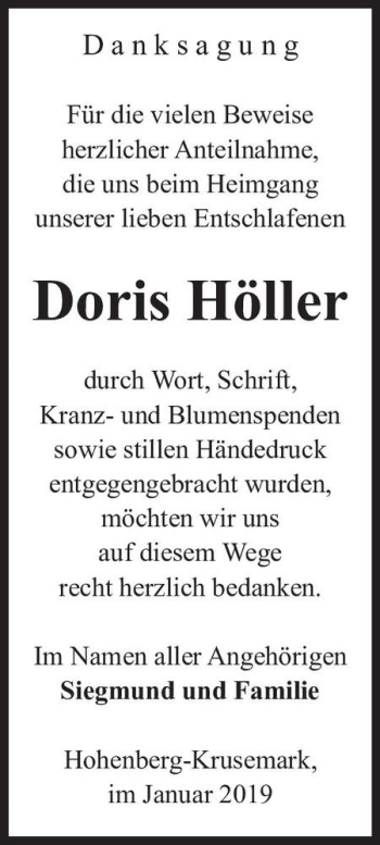 Traueranzeige von Doris Höller  von Magdeburger Volksstimme