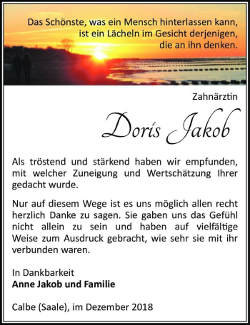 Traueranzeige von Doris Jakob  von Magdeburger Volksstimme