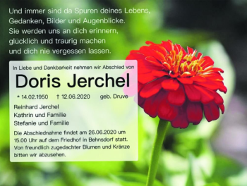 Traueranzeige von Doris Jerchel (geb. Druve)  von Magdeburger Volksstimme
