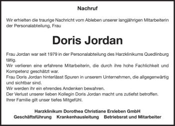 Traueranzeige von Doris Jordan  von Magdeburger Volksstimme