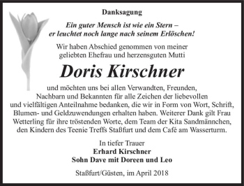 Traueranzeige von Doris Kirschner  von Magdeburger Volksstimme