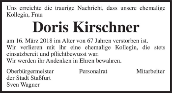 Traueranzeige von Doris Kirschner  von Magdeburger Volksstimme