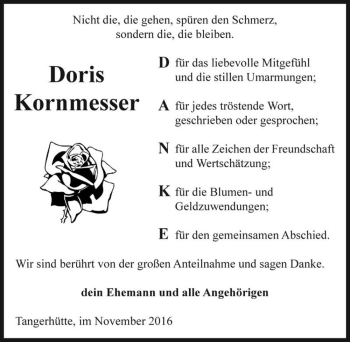 Traueranzeige von Doris Kornmesser  von Magdeburger Volksstimme