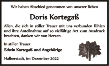 Traueranzeige von Doris Kortegaß  von Magdeburger Volksstimme