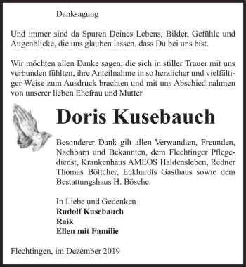 Traueranzeige von Doris Kusebauch  von Magdeburger Volksstimme