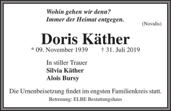 Traueranzeige von Doris Käther  von Magdeburger Volksstimme