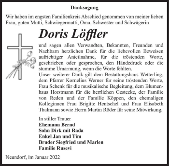 Traueranzeige von Doris Löffler  von Magdeburger Volksstimme