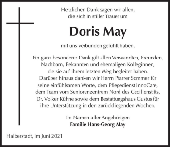 Traueranzeige von Doris May  von Magdeburger Volksstimme