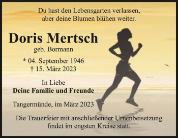 Traueranzeige von Doris Mertsch (geb. Bormann)  von Magdeburger Volksstimme