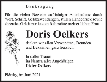 Traueranzeige von Doris Oelkers  von Magdeburger Volksstimme