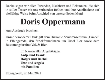 Traueranzeige von Doris Oppermann  von Magdeburger Volksstimme
