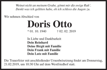 Traueranzeige von Doris Otto  von Magdeburger Volksstimme