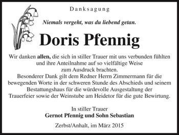 Traueranzeige von Doris Pfennig  von Magdeburger Volksstimme