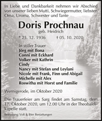 Traueranzeige von Doris Prochnau (geb. Heidrich)  von Magdeburger Volksstimme