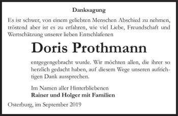 Traueranzeige von Doris Prothmann  von Magdeburger Volksstimme