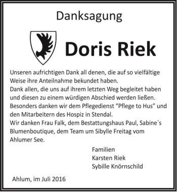 Traueranzeige von Doris Riek  von Magdeburger Volksstimme