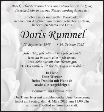 Traueranzeige von Doris Rummel  von Magdeburger Volksstimme