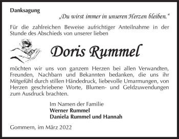 Traueranzeige von Doris Rummel  von Magdeburger Volksstimme