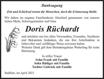 Traueranzeige von Doris Rüchardt  von Magdeburger Volksstimme