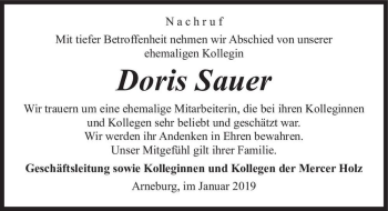 Traueranzeige von Doris Sauer  von Magdeburger Volksstimme