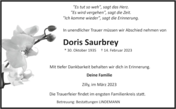 Traueranzeige von Doris Saurbrey  von Magdeburger Volksstimme