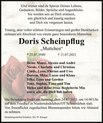Traueranzeige von Doris Scheinpflug ,,Muttchen