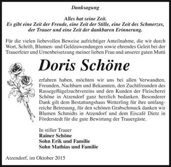 Traueranzeige von Doris Schöne  von Magdeburger Volksstimme