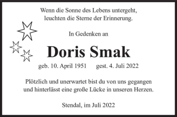 Traueranzeige von Doris Smak  von Magdeburger Volksstimme