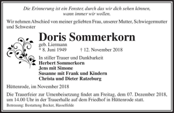 Traueranzeige von Doris Sommerkorn (geb. Liermann)  von Magdeburger Volksstimme