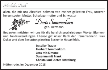 Traueranzeige von Doris Sommerkorn (geb. Liermann)  von Magdeburger Volksstimme