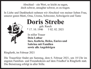 Traueranzeige von Doris Strebe (geb. Rasch)  von Magdeburger Volksstimme