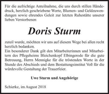 Traueranzeige von Doris Sturm  von Magdeburger Volksstimme