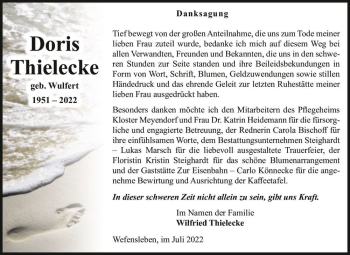 Traueranzeige von Doris Thielecke (geb. Wulfert)  von Magdeburger Volksstimme