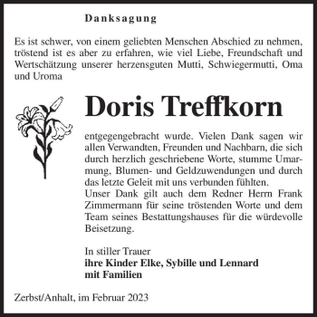 Traueranzeige von Doris Treffkorn  von Magdeburger Volksstimme