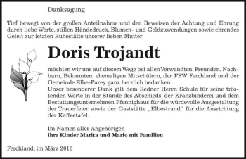 Traueranzeige von Doris Trojandt  von Magdeburger Volksstimme