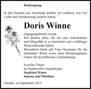 Traueranzeige von Doris Winne  von Magdeburger Volksstimme