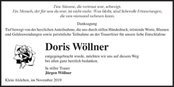 Traueranzeige von Doris Wöllner  von Magdeburger Volksstimme