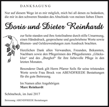 Traueranzeige von Doris und Dieter Reinhardt  von Magdeburger Volksstimme