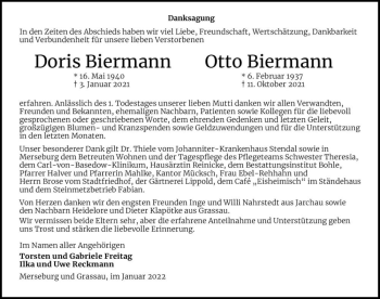 Traueranzeige von Doris und Otto Biermann  von Magdeburger Volksstimme